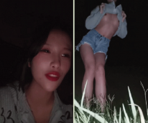 漂亮小姐姐，夜晚野地大戰，掏出雞巴吸吮舔，站立扶腰爆操，抬腿特寫抽插，全力衝刺猛幹