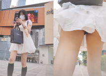 一陣風吹過白色連衣裙女大學生的裙子,發現她好像沒穿內褲,跟拍了一條街,果然沒穿內褲