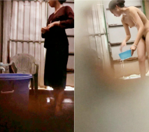 工地簡陋的鐵皮房偷窺小美女洗澡