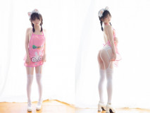 重金萬元內部定製，激萌極品一線天饅頭穴合法清純學生妹【小宇】白絲吊帶，粉色圍兜，可愛至極，原版4K畫質