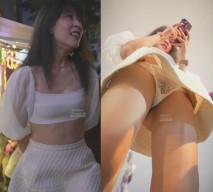 夜市偷拍 極品長腿翹臀騷貨穿透明騷丁寬鬆超短裙堪比擺拍 淺藍帶裙美女逛街半透明內褲正面隱約露逼